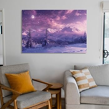 Amazon.co.jp: 絵画 月明かりの夜雪山紫の星空 アートパネル ポスター Amazon.co.jp: 絵画 月明かりの夜雪山紫の星空 アートパネル ポスター